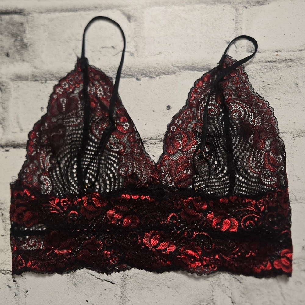 Lace Bralette Bundle M Rose & Vine Black Red Set - Picture 5 of 13